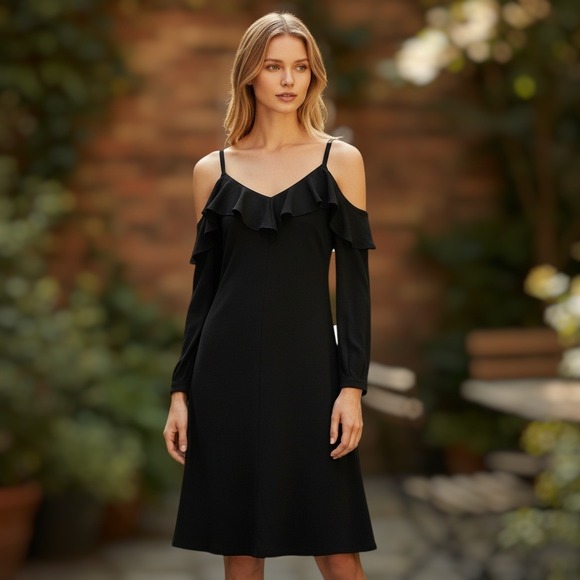 A.L.C. Dresses & Skirts - A.L.C. Felicia Black Cold Shoulder Ruffle Dress Size 0 Italian Fabric‎